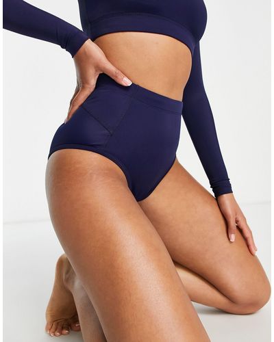 ASOS 4505 Active Swim - Bikinibroekje Met Hoge Taille - Blauw