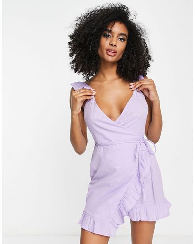 River Island Frill Shoulder Wrap Mini Dress - Purple