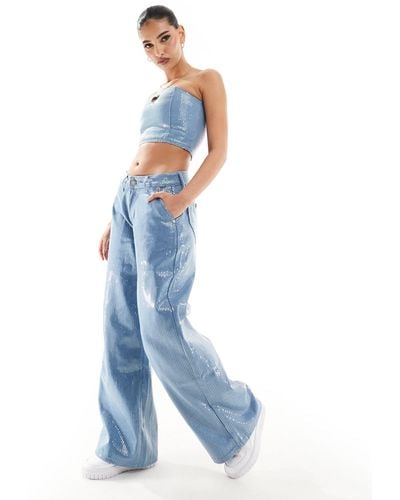 Liquor N Poker Co-ord Mid Rise baggy Jean With Sequins - Blue