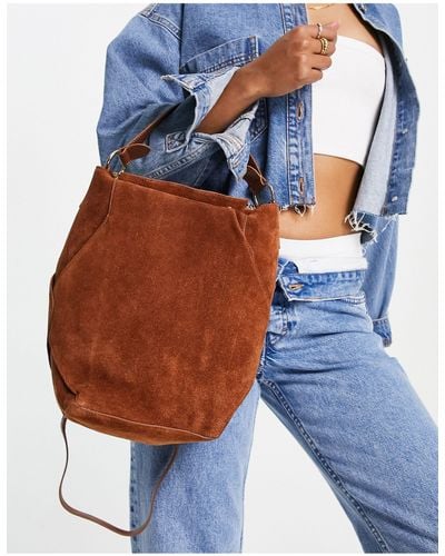 Urbancode Leather Suede Bucket Bag - Brown