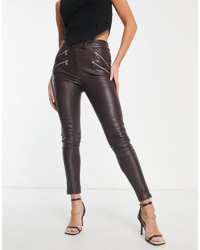 ASOS Faux Leather Skinny Biker Trousers With Zips - Black