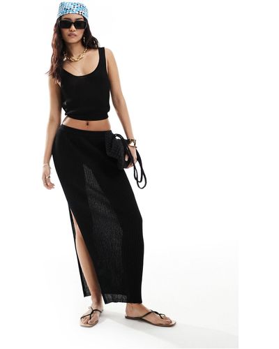 Miss Selfridge Beach Knit Rib Maxi Skirt - Black