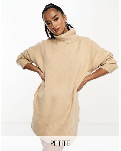 Brave Soul Petite Ming Knitted Roll Neck Sweater Dress - Natural