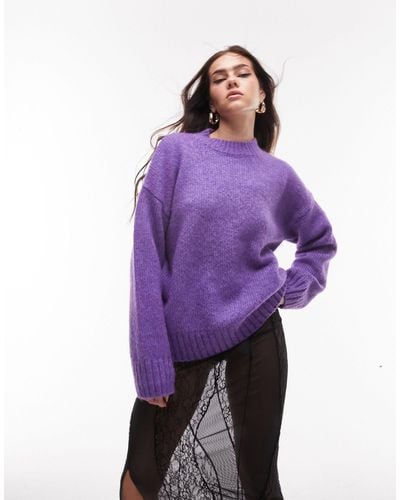 TOPSHOP Knitted Crew Neck Jumper - Purple