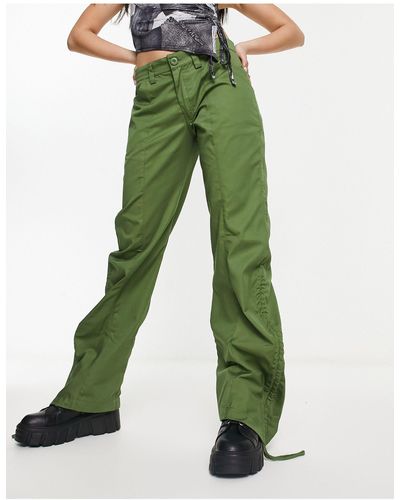 Motel Ruched Hem Slouch Trousers - Green