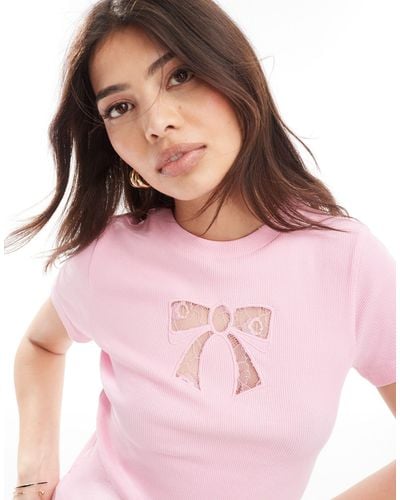 ASOS Baby Tee With Lace Bow Graphic - Pink