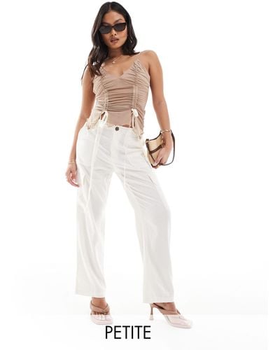 Only Petite Linen Mix Loose Fit Cargo Trousers - White
