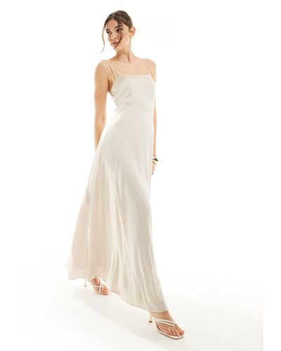 TFNC London Bridesmaid Satin Cami Strap Maxi Dress - White