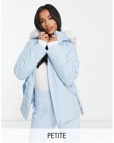 ASOS 4505 Petite Ski Belted Jacket With Faux Fur Hood - Blue