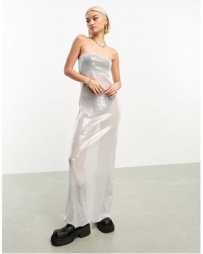 Weekday Jade Sheer Sequin Tube Maxi Dress - White