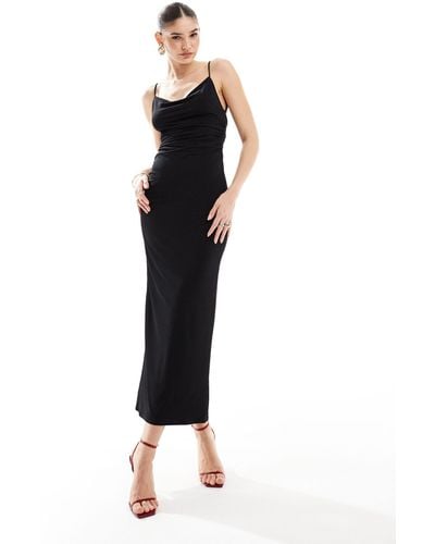 Bershka Cowl Neck Slinky Maxi Dress - Black