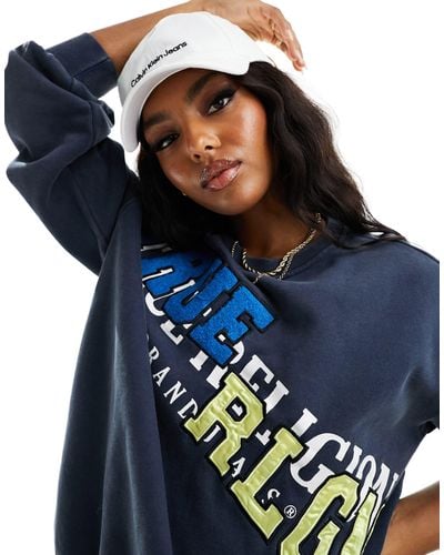 True Religion staggered Logo Sweatshirt - Blue