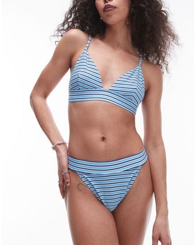 TOPSHOP Stripe Tanga Bikini Top - Blue