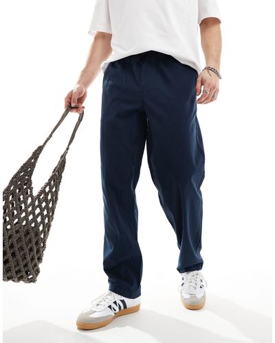 Jack & Jones Pantalon ample en lin avec taille à cordon - Bleu