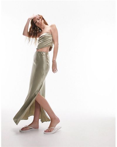 TOPSHOP Co-ord Floor Length Bias Side Split Skirt - White
