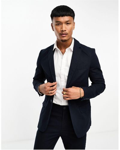 Only & Sons Slim Fit Linen Mix Suit Jacket - Blue