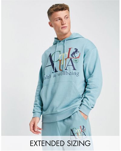 ASOS Asos Actual Co-ord Oversized Hoodie With Health And Wellbeing Front Logo Print - Blue