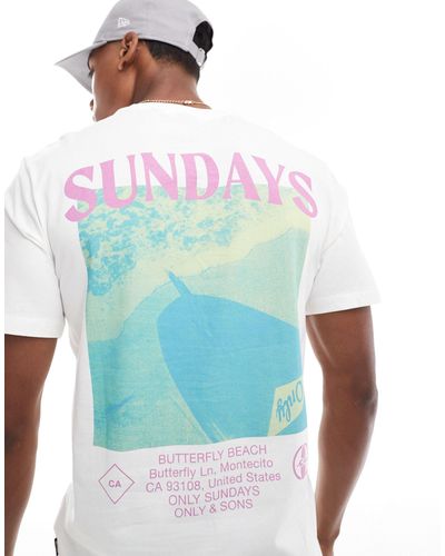 Only & Sons Regular Fit T-shirt With Sunday Back Print - Blue