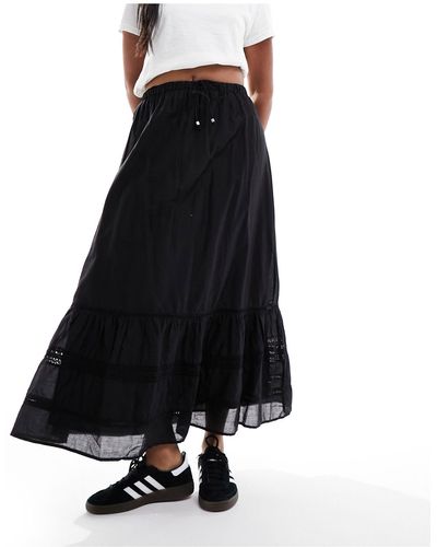 Cotton On Cotton On Maxi Prairie Skirt With Lace Trim Detail - Black