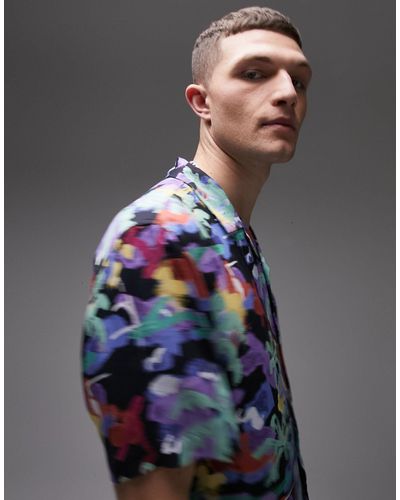 TOPMAN – kurzärmliges hemd mit reverskragen und em blumenmuster - Blau