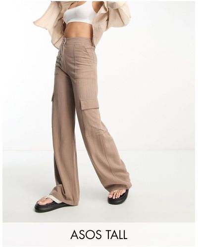 ASOS Asos design tall - pantaloni cargo drappeggiati marroni - Bianco