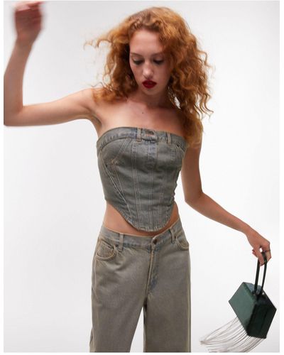 TOPSHOP Top style corset en jean - authentique - Marron