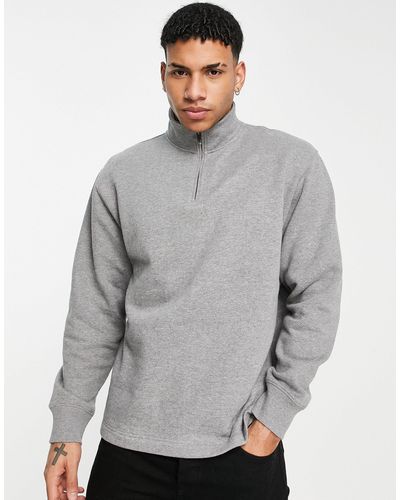 TOPMAN 1/4 Zip Sweatshirt - Grey