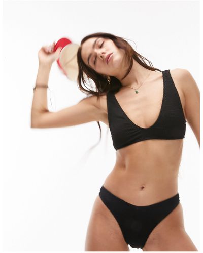 TOPSHOP – es bikini-oberteil aus kräuselstoff mit v-ausschnitt - Schwarz