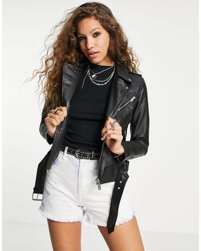 Barneys Originals Emma Real Leather Jacket With Belt - Black