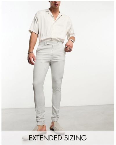 ASOS Pantalon élégant ultra skinny - fines rayures vertes - Blanc