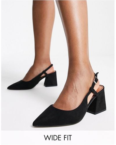 ASOS Wide Fit Sydney Slingback Mid Block Heeled Shoes - Black