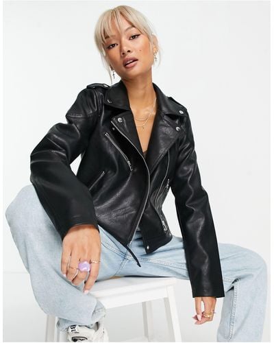 Noisy May Faux Leather Look Biker Jacket - Black