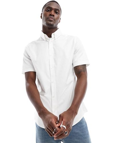 River Island Short Sleeve Stretch Oxford Shirt - White