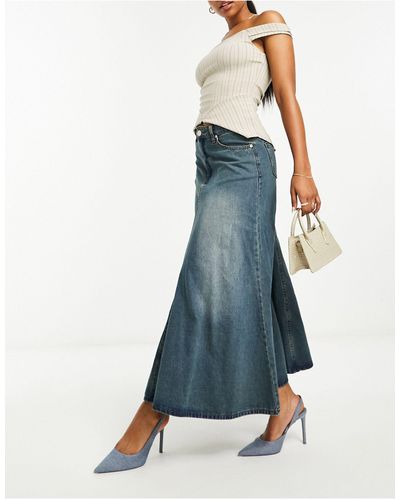 Glamorous Pleated A-line Midi Skirt - Blue