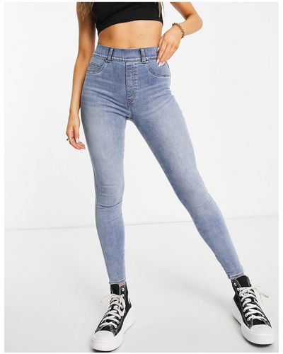 Spanx Skinny Jeans Met Hoge Taille En Lichte Wassing - Blauw