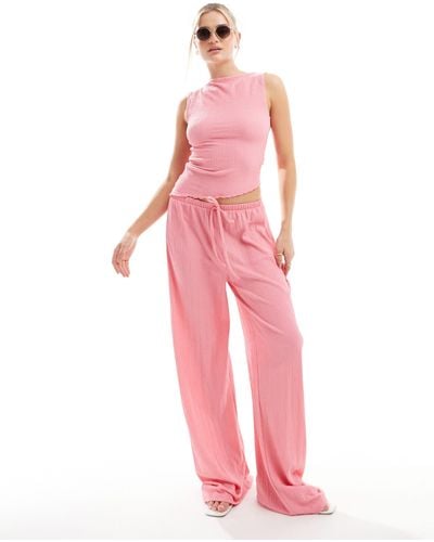 ASOS Textured Wide Leg Trousers Co Ord - Pink