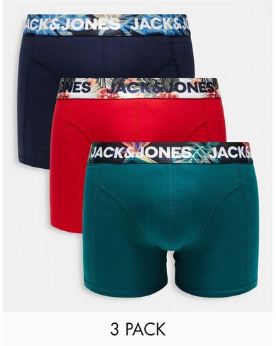 Jack & Jones Confezione da 3 paia di boxer aderenti color e blu navy con stampa tropical sulla fascia