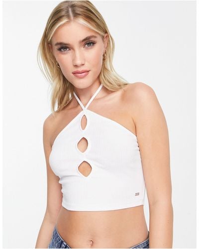 Pull&Bear Cropped Cut Out Halter Neck Top - White