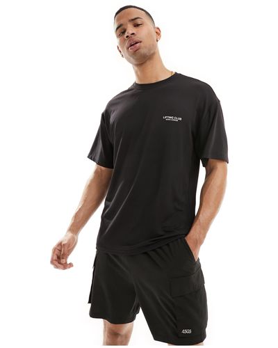 ASOS 4505 Camiseta negra deportiva suelta con estampado gráfico en el pecho - Negro