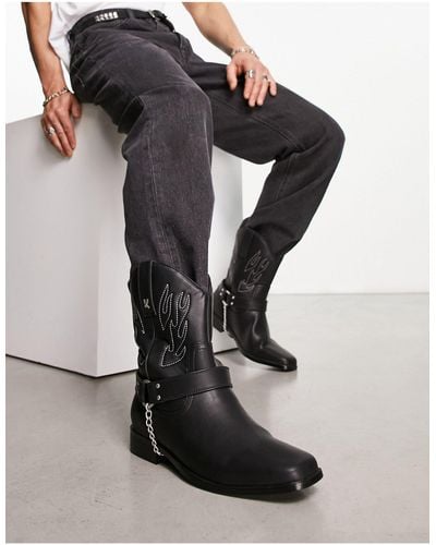 Koi Footwear Botas negras estilo wéstern con llamas grises bronco - Negro