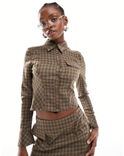 Collusion 90s Tailored Fitted Shirt Co Ord - Brown