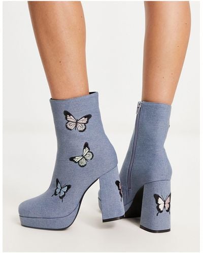 Daisy Street Tammy Girl Butterfly Heeled Ankle Boots - Blue