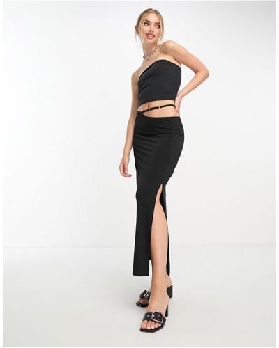 Pull&Bear Strap Detail Slinky Maxi Skirt - Black