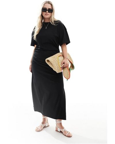 ASOS Asos Design Curve Crew Neck Midaxi T-shirt Dress With Ruched Side - Black