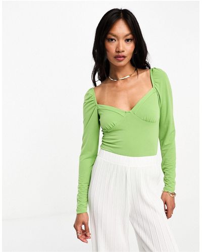 Glamorous Long Sleeve Sweetheart Neck Bodysuit - Green