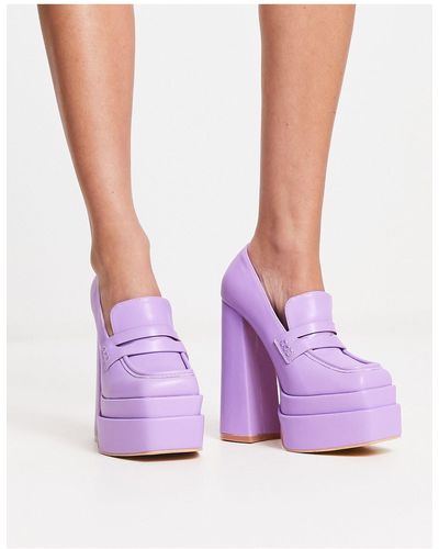 Daisy Street Exclusive Double Platform Heeled Loafers - Purple