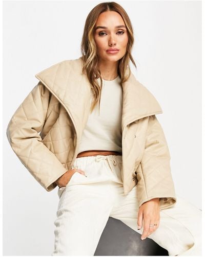 ASOS Waterfall Quilted Faux Leather Jacket - Natural