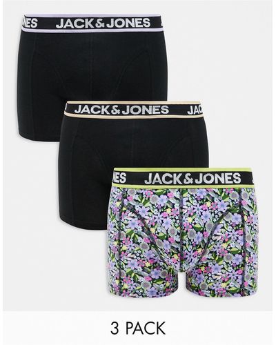 Jack & Jones Confezione da 3 boxer aderenti neri e a fiori - Nero