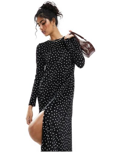 ASOS Plisse Long Sleeve Split Hem Maxi Dress - Black