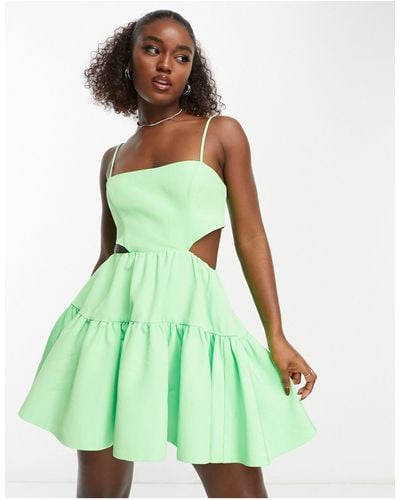 Bardot Mini-jurk Met Structuur, Uitsnijdingen En Zakken - Groen